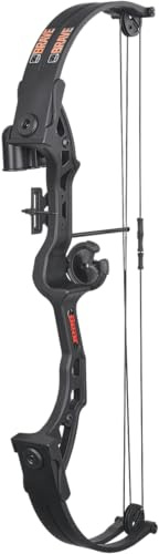 Bear Archery Brave Compound Youth Bow Set, Right Handed, Ages 8-12, Draw Weight up to 25lb, Draw Length up to 19.5, Accessories: Whisker Biscuit Arrow Rest®, Bow Sight & Finger Rollers, Black