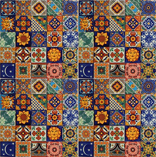 100 handbemalte mexikanische Talavera-Fliesen, 5,1 x 5,1 cm, spanische mediterrane Dekoration