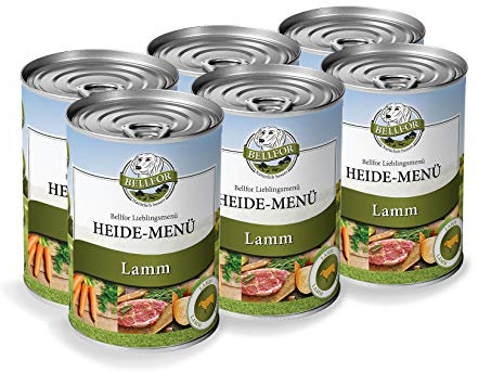 Bellfor Heide-Menü Hundefutter Nass mit Frischem Lammfleisch 6 x 400 g - Getreidefrei Ohne Soja, Zucker, Synthetische Farb-, Konservierungs- und Aromastoffe