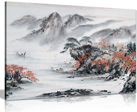 Panther Print Leinwanddruck, Motiv: Japanischer Tempel im Herbst, Schwarz, Weiß, Rot, schwarz/rot/weiß, A0 91x61cm (36x24in)