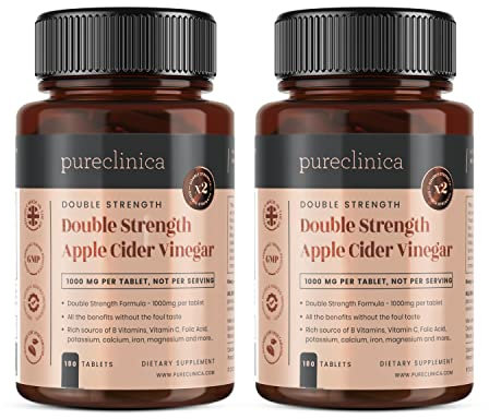 Double Strength Apple Cider Vinegar 1000mg x 360 Tablets (2 Bottles of 180 Tablets - 1 Years Supply)