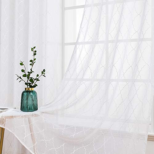 MIULEE 2er Set Gardinen Voile Marokko Vorhang Sheer mit Ösen Transparente Optik Vorhänge Ösenschal Wohnzimmer Fensterschal Luftig Lichtdurchlässig Dekoschal für Schlafzimmer 245 x 140cm (H x B)