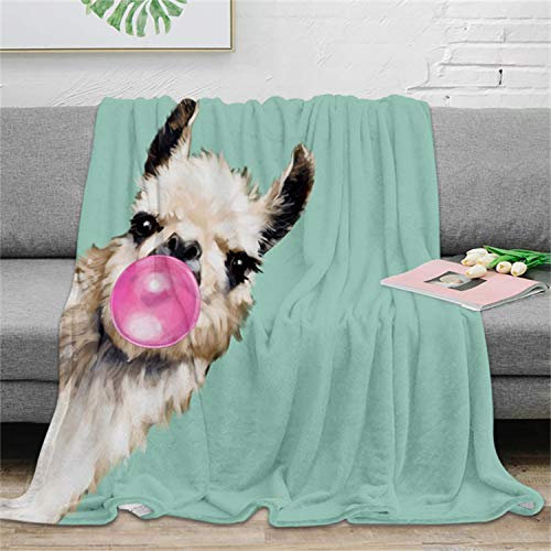 QNWLKJ Kuscheldecke Bubble Gum Sneaky Lama In Grün Warme Mikrofaser Weiche Blanket 150X200Cm