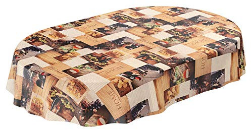 Wachstuchtischdecke abwaschbar Garten Tischdecke Wachstuch Rund Oval Eckig Indoor Outdoor Wein Weintrauben Home Holz Oval 220x140cm