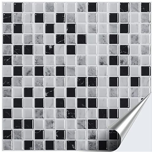 FoLIESEN 3D Fliesenaufkleber für Bad, Küche, Badezimmer - Mosaikfliese Grau - Fliesen-Folie selbstklebend - Mosaik Mountain, :8 Stück