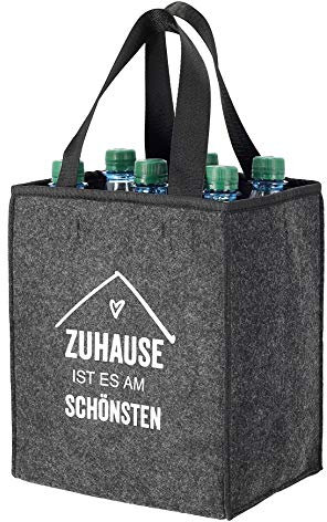 MC Trend Flaschenträger aus Filz Flaschentasche Männerhandtasche für 6 Flaschen Bierträger Männer Handtasche (Anthrazit Zuhause ist es ...)