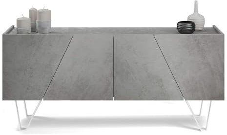 MOBILI FIVER, Emma, Buffet-Sideboard, 4 Türen, Grauer Beton, mit weißen Beinen, Made In Italy