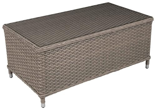 Dellonda Chester Rattan Wicker Outdoor Coffee Table with Tempered Glass Top, Brown - DG71