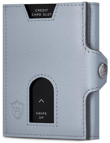 VON HEESEN Slim Wallet mit RFID Schutz - Geldbörse Herren klein - Mini Geldbeutel Damen Portmonee - Kartenetui Echtleder Karten Portemonnaie - Leder Kreditkartenetui Hellblau