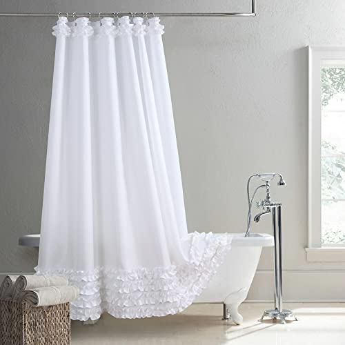 MVSUTA Duschvorhang, gerüscht, weiß, moderner Polyester-Stoff, wasserdicht, dekorativ, Bauernhaus-Duschvorhänge für Badezimmer, 182,9 cm B x extra hoch 213,4 cm L