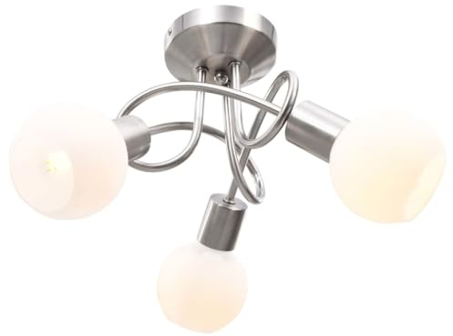 vidaXL Lampadario Paralume in Ceramica a Coppa Bianco 3 Lampadine E14