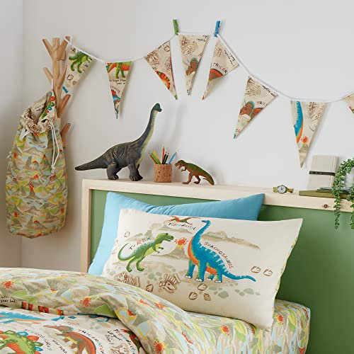 Happy Linen Company Wimpelkette für Mädchen, Unisex, Dinosaurier Discovery, Taupe, 3,1 m, doppelseitig, für Schlafzimmer, Dreiecks Flaggen