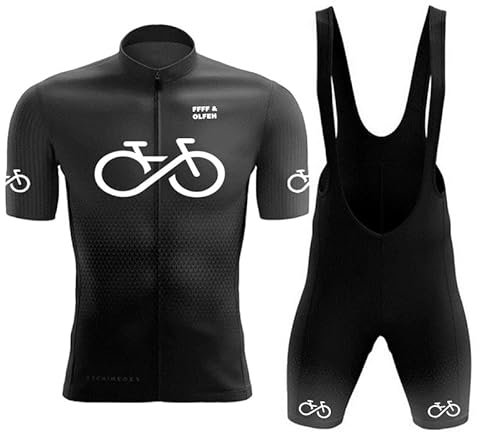 Herren Radtrikot Set Fahrrad Kurzarm Set mit 9D gepolsterten Trägerhosen MTB Rennrad Fahrradtrikot Fahrrad Shirts Bib Atmungsaktiv Schnell Trocknend für Radfahren MTB Jogging (Schwarz A,L)