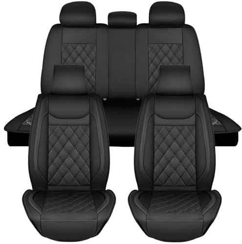 Nilight 5 Autositzbezüge Wasserdichte Kunstleder Kissen Anti-Rutsch Universal Fit für 5 Passagierwagen Hyundai Honda Accord Kia Civic Corolla Camry CR-V RAV4 Fusion SUV Truck (Komplettes Set, Schwarz)