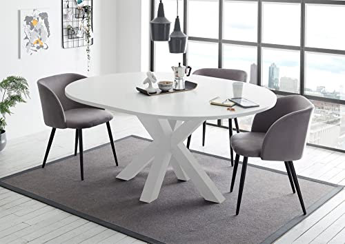 58 aufm Kessel Esstisch Rund ausziehbar Edda 10 130 x 130 x 78 Küchentisch Weiß Matt Lack 13561-130