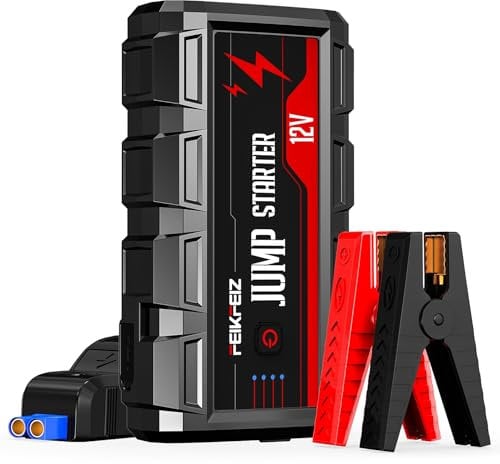 FEIKFEIZ Avviatore Batteria Auto, 6000A Avviatore Emergenza per Auto(Adatto a Tutti i Veicoli a Benzina o 10,0L Diesel) 12V,Avviatore di Emergenza, Jump Starter, con Torcia LED.