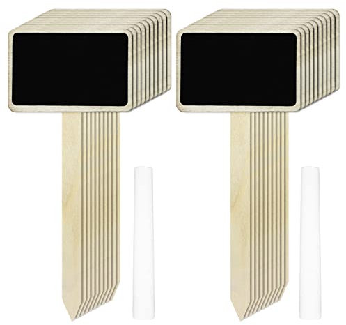 Aphrordity 20 Pcs Panneaux en bois à etiquettes plantes,de plantes de type T Avec craie Chalkboard Panneau de plantes, pour étiqueter Fleurs Nom Message Étiquettes de plantes