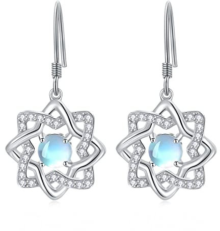 Shusukue Mondstein Ohrhänger 925 Sterling Silber Mondstein Ohrhänger Regenbogen Tropfen Ohrringe Mondstein Schmuck Geschenke für Frauen Damen Mädchen Mama