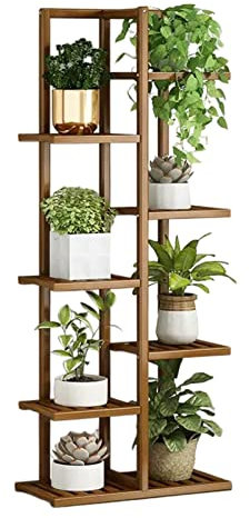 Gaommini Blumenständer Blumentreppe, Brauner Holz Pflanzenregal, 6 Etagen, 7 Topfpflanzen Pflanzentreppe für Gartenterrasse, Eckregal für mehrere Blumenhalter (Size : 40x21x142cm)