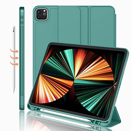 iMieet iPad Pro 12.9 Hülle 2022 (6. Generation)/2021 (5. Generation) mit Stifthalter [unterstützt iPad 2. Pencil Laden/Paar], dreifach gefalteter Ständer Smart Case mit weicher TPU-Rückseite,