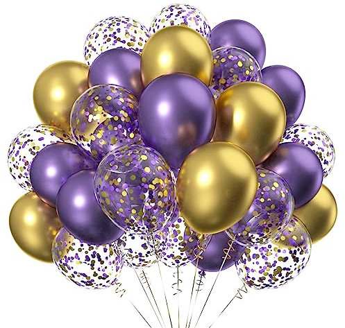 50pcs 12inch Gold and Purple Latex Helium Balloons,Gold Lilac Confetti Balloons for Party Decorations