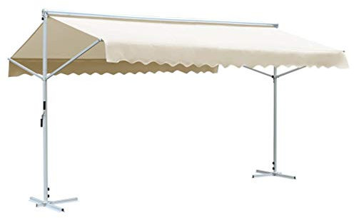 Homgoday Standmarkise Freistehende Markise Gartenmarkise Sonnenschutz Terrassenüberdachung für Garten Terrasse Balkon UV-resistent und Witterungsbeständig 600x300 cm Creme