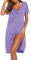 Ekouaer Women's Nightdress Short Summer Sleeve Nightshirt Button Down Nightgown Sleepwear Sleepshirts, Lavender XX-Large