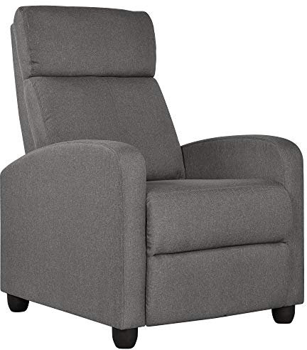 Yaheetech Fauteuil de Relaxation Petit Canapé Inclinable en Tissu en 3 Positions 1 Place avec Repose-Pied, pour Salon Chambre Bureau Home cinéma, 85 × 67 × 99,5 cm, Jusqu’à 120 kg, Gris