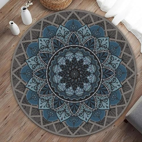 Highdi Teppich Rund Modern rutschfest Waschbar Schlafzimmer Teppiche, Exotisch Böhmen Innenbereich Polyester Runder Teppich fürs Wohnzimmer Flur Kinderzimmer Büro (100cm,Retro Blumen)