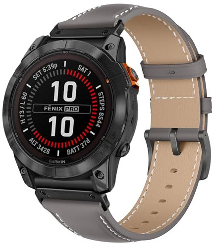 KoGiio Armband QuickFit 26mm für Garmin Descent Mk3i 51mm/ tactix 7 AMOLED/Epix 2 Pro 51mm/Fenix 7X Pro Solar/7X/6X (GPS/Pro/Sapphire GPS)/5X (Sapphire/GPS),Leder Uhrenarmbänder Ersatzarmband -Grau