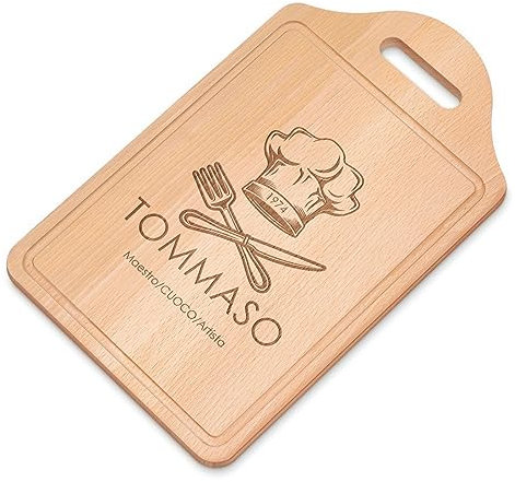 Maverton Tagliere rettangolare di legno incisione personalizzata - Battilardo con manico - Set per cucina - tagliere classico per aperitivi per uomo - 38 x 23 cm - Cuoco