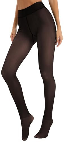 Famulily Winter Fleece gefütterte Strumpfhose Damen Warm Doppelt gefüttert Dicke Thermohose Dunkel Schwarz 220g