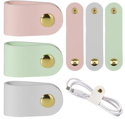 6 x Lederkabel-Organizer, PU-Leder-Kabel-Organizer, wiederverwendbare Kabelbänder, Handy-Kabelbinder, Ladekabel, Netzkabel, Kopfhörer-Organizer, USB-Halter, Mehrzweck-Kabelhalter, Schnappverschluss