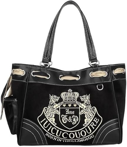 Y2K Damen Vintage Retro Chic Stickerei Samt Schultertasche Große Kapazität E-Girls Tote Taschen Einkaufshandtaschen, Schwarz, Large