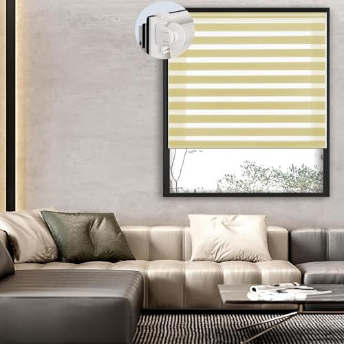 Klemmrollo ohne Bohren 115 x 210 cm Hitzeschutz, Sichtschutz Klemmrollo Seitenzugrollo Größe und Farbe wählbar für Tür & Fenster, Beige