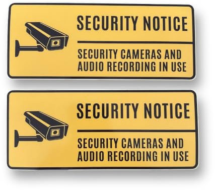 2 PACK - 160mm X 70mm SECURITY NOTICE CAMERAS ARE RECORDING Self Adhesive Stickers - Yellow/Black, CCTV, Sign, Warning, Private Property, Surveillance