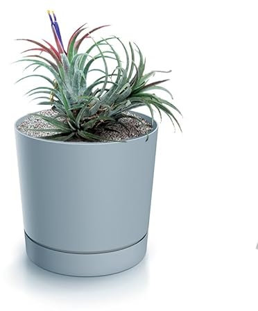 magubo Blumentopf mit Untersetzer, Übertöpfe für Zimmerpflanzen, Pflanzkübel, Übertopf Kompakt, 11 cm Durchmesser, Elegantes Design für Innen- und Außenbereich (Grau, 110)