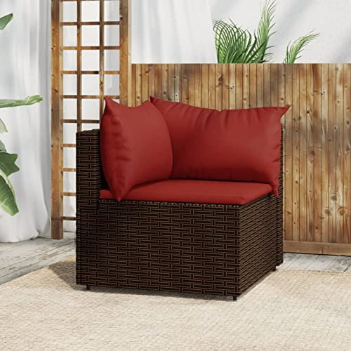 NITCA Garten-Ecksofa Rattan, Balkon Lounge Klein in Braun und Rot, Outdoor Sofa L-Form, Möbel Mit Kissen (Balkonmöbel)