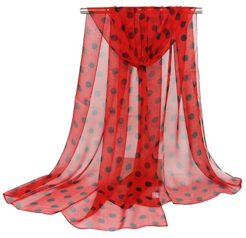 Whakano Punkte Georgette Schal Damen,Halstuch Tuch,Schal Scarf 160x50cm,Lang Weich Schal Stola für Abendkleid,Bräute Brautjungfern Hochzeit,Festlich,für Frühling Sommer Ganzjährig,Rot