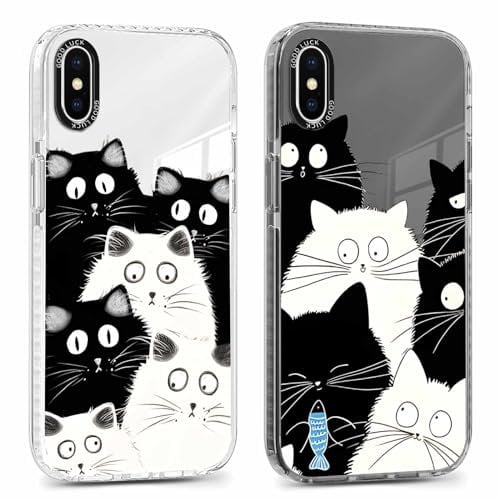 Xylota 2 Stück Transparent Handyhülle für iPhone XS Max 6,5 Hülle, Durchsichtig Case mit Muster Niedlich Katze Mädchen Schutzhülle, Weich Silikon Dünn TPU Bumper Stoßfeste Cover für iPhone XS Max,03