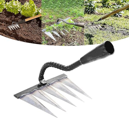 Garden Harke, Schwerlast Gartenrechen Metal Kohlenstoffstahl Garten Rechen, Effiziente Unkraut Handrechen, Garten Hinterhof Rechen, Gartengeräte Unkraut Hacke Für Jäten Lockern Pflanzen Säen(5 Zinken)