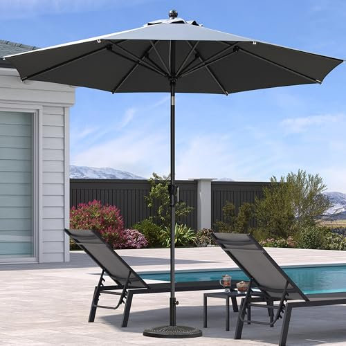 PURPLE LEAF Parasol de Jardin Exterieur Inclinable 300 cm, Parasol Droit Rond avec Manivelle Mât Central en Aluminium Toile Protection UV pour Balcon Terrasse Patio, Gris