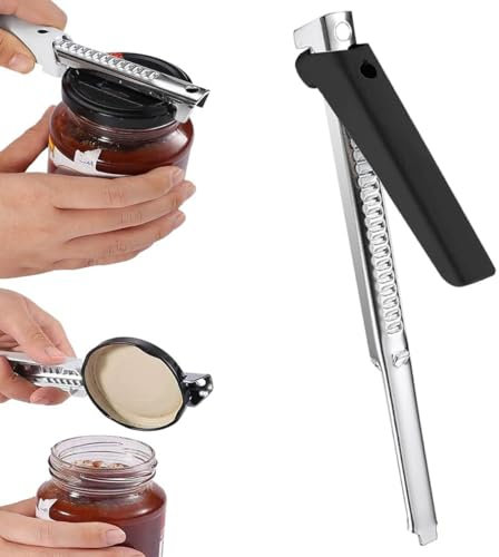 Müheloser Arthritis Glasöffner, Flaschenöffner für Senioren, leicht zu öffnender Deckelöffner, 2024 Neuer Verstellbarer Griff, Arthritis Glasdeckelöffner aus Edelstahl (2, Schwarz)