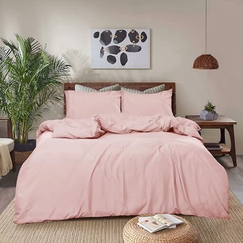 REHAN & CO Duvet Cover Sets – Soft Brushed Microfiber Bedding – Plain Quilt Cover With Pillow Cases (Blush - Super King)