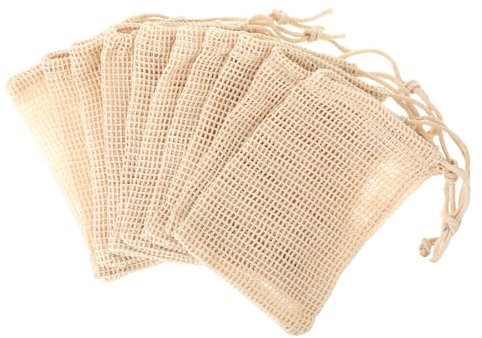COMNICO 10 PCS Soap Bags Natural Sisal Soap Saver for Foaming and Drying Bubble Mesh Soap Scrubber Pouch Handmade Cotton Bag with Drawstring Body Facial Cleaning Bath Shower Tool