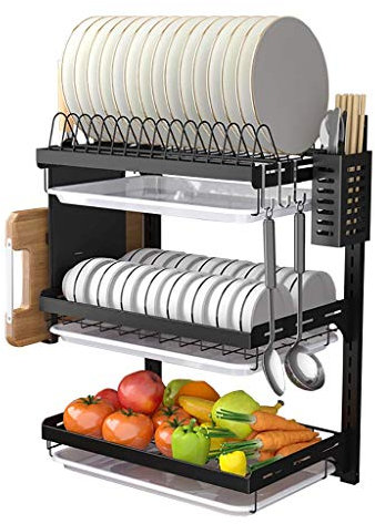 AJKKYFBI Abtropfgestell, 201 Edelstahl, Wandmontage, 3-lagiges Abtropfgestell, Küchenregal, Abtropfgestell, Geschirrregal, Küchen-Schneidebrett-Regal, Essstäbchen-Käfig