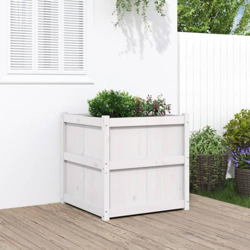 Iiaky Jardinera de Madera Jardinera Madera Exterior maceteros Exterior jardineras Exterior Maciza de Pino Blanca 70x70x70 cm