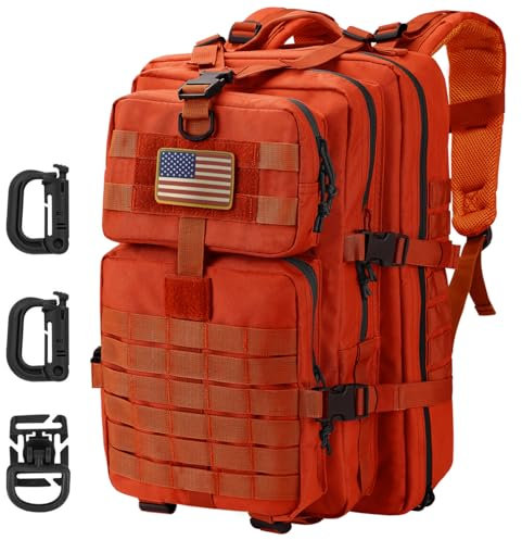 Hannibal Tactical Sac à dos tactique militaire à système MOLLE, sac de camping, sac à dos 3 jours, Orange, 40L, Traditionnel