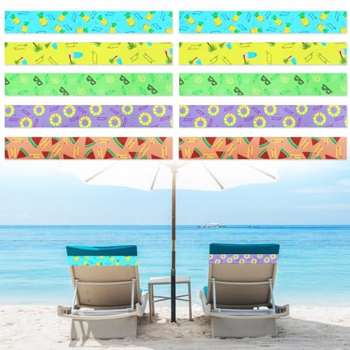 gaubss 10PCS Towel Bands for Beach Chairs, 30x5cm Towel Bands for Sun Loungers Elastic, Windproof Beach Accessories for Summer Beach, Pool, Cruise Chairs (5 Styles)