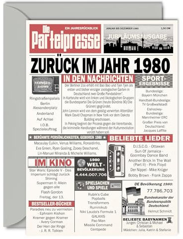 Stuff4 45. Geburtstagskarten für Männer Frauen - Zurück im Jahr 1980 Zeitung - 45 Alles Gute zum Geburtstag Jahrestag Hochzeitstag Karte Vintage Jahrgang Geboren 1980 A5 Glückwunschkarten